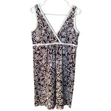 Vintage Dress Babydoll Y2k Brown V-Neck Sleeveless Floral Empire Waist 12