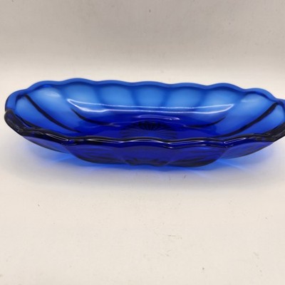 Vintage Anchor Hocking Cobalt Blue Glass Dish ''Fountainware'' Pattern