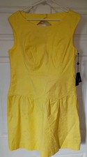 SZ 12 Adrianna Papell Dress Lemon Cap Sleeve Drop Waist Scalloped 011240670