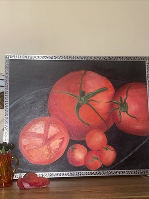 Oil On Canvas Still Life Framed Tomato Painting 20x16  Signed