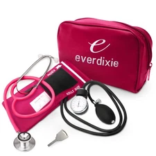 Dixie EMS Aneroid Sphygmomanometer and Dual Head 3 Piece Set, Pink 