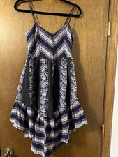 Free People Purple Fit And Flare Flowy Pleated Floral Smocked Dress