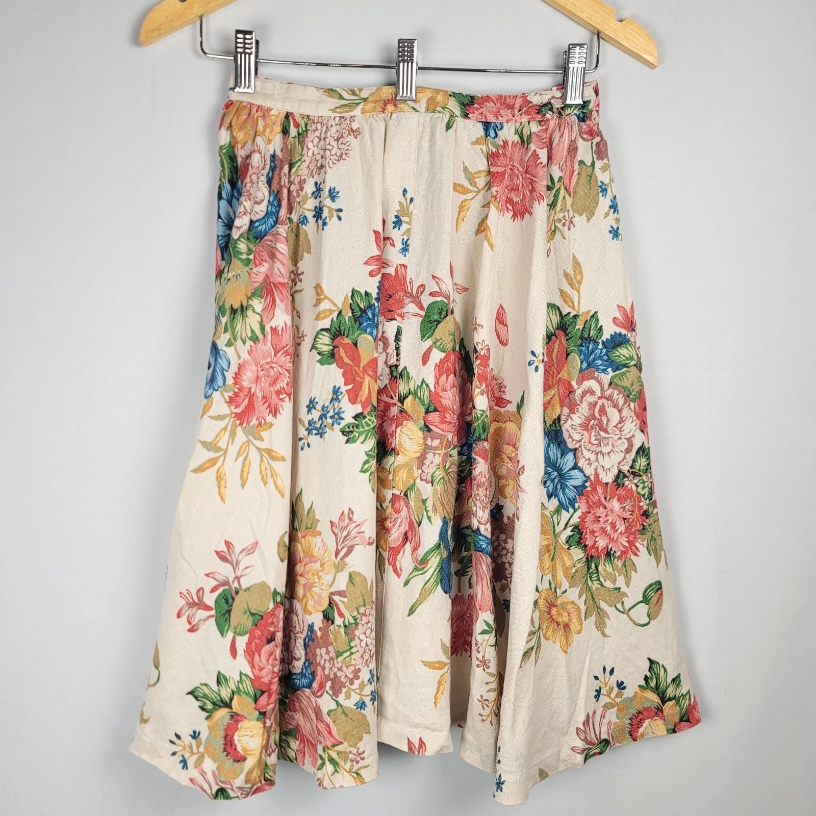 Vintage Adrienne Vittadini Floral Linen Midi Skirt Size 6 Cottagecore Classic