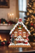 Christmas Gingerbread House with Santa. Wizardi Festive Decoration F07-N2-23-...