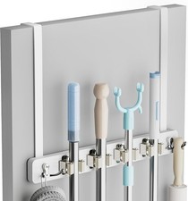 Broom Holder Door Mount Over the Door Broom  Mop Holder W/ 2 Over Door Hooks