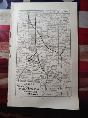 1905 Zug Streckenkarte CHICAGO INDIANAPOLIS & LOUISVILLE RAILWAY Nora IN Eisenbahn 