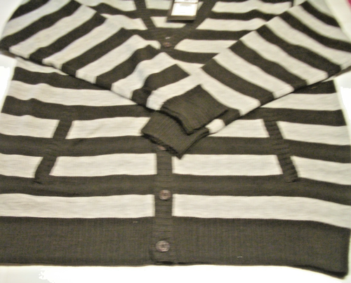 Suéter cárdigan a rayas gris/marrón con botones cuello en V de Ablanche para hombre-talla 3XL-NUEVO CON ETIQUETAS - Imagen 3 de 14