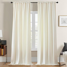 White Velvet Curtains 120 inch Length 2 Panels, Luxury Blackout Rod Pocket Therm