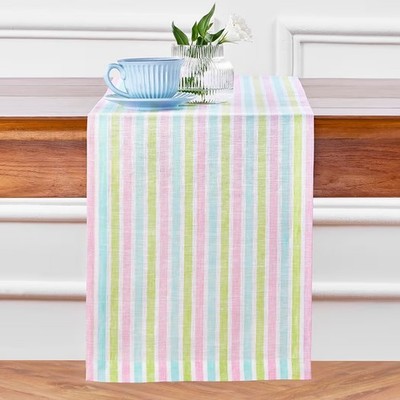 Linen Table Runner 72 Inches Long 100% Pure Linen Multicolor Palm Beach Stripe