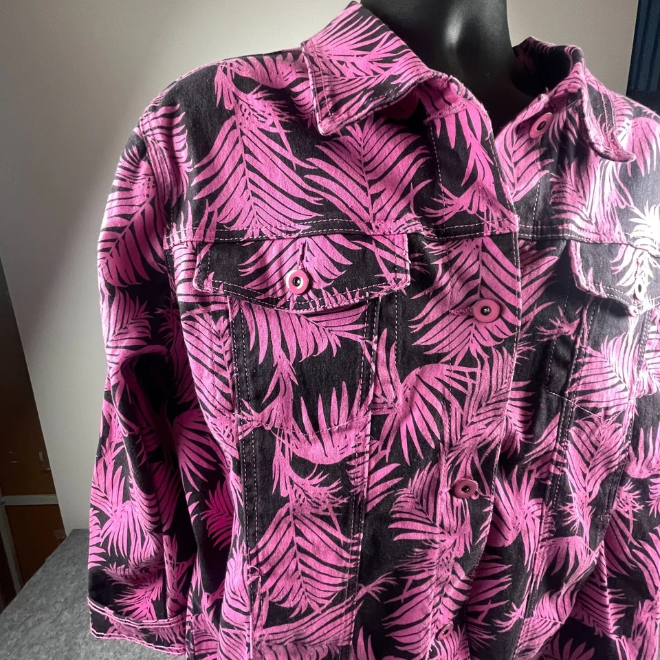 Jaqueta feminina GG2 By Dianne Gilman Demin 2XL mistura de algodão rosa padrão floral - Imagem 3 de 4