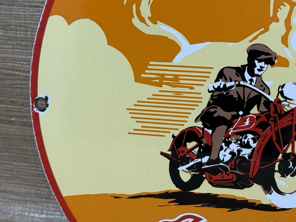 VINTAGE INDIAN MOTORCYCLES PORCELAIN SIGN, DEALERSHIP, MOTOR BIKE HARLEY GAS OIL - Image 4 of 4