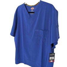 NWT Dickies Men EDS Essentials Stretch V-Neck Medical Scrub Top royal Blue XL