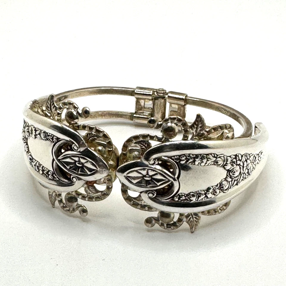 古董袖口手链老式旧殖民地三层镀纯银铰边 — 第 3/4 张图片