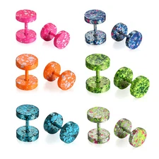 Men Women Teens Camo Stainless Steel Barbell Ear Plugs Tunnel Stud Earrings 2pcs