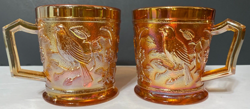 VTG IMPERIAL GLASS Lot of 2 "Robin" Carnival Marigold Cups