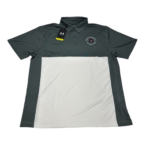 NWT Men's Under Armour IUP Crimson Hawks Gray White Polo Golf Shirt Size L