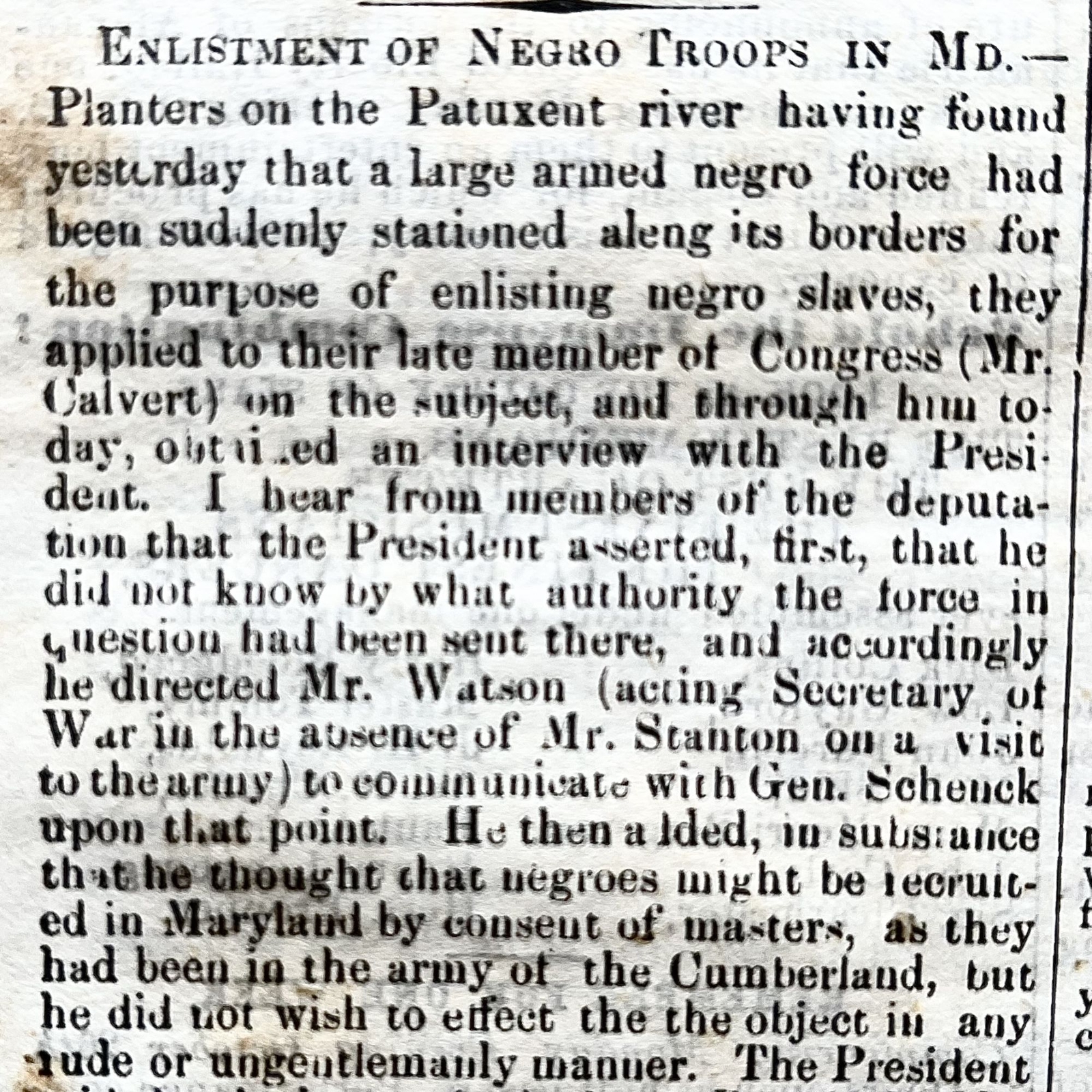 Compelling U S COLORED TROOP / 1863 CIVIL WAR newspaper MARYLAND