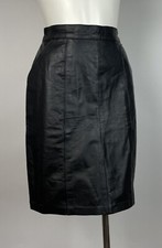 VTG 90s Black Top Grain Leather Skirt with pockets Goth 24" Waist XS