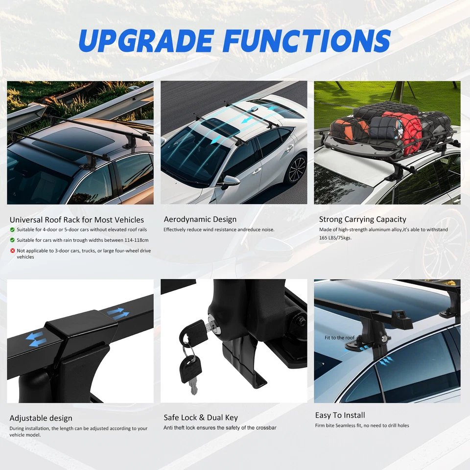 54" Black Top Roof Rack Crossbar Luggage Carrier Lock For Suzuki Aerio 2002-2007 - Image 3 of 4