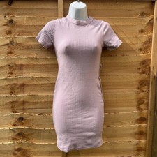 PLT lilac thick rib open back lace up bodycon dress 8 BNWT