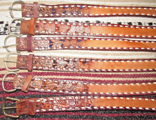 Vintage Western C M Co Buckstitch Inlay Leather Belts 6 pc Size 26 NEW