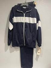 Vintage Pierre Cardin Mens Track Suit Sz L Color Block Polyester White Blue NWT