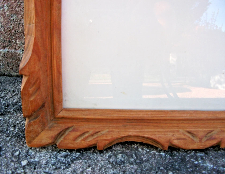 Cadre ancien en bois massif sculpté 35,8 X 28,8 cm Feuil 30 X 24 cm+verre - Photo 4/4