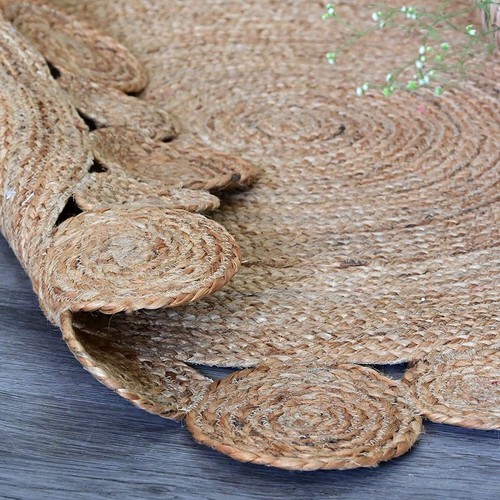 Braided Jute Rug 3 Ft Natural Fiber Reversible Beige Jute Outer line Round Rug - Picture 4 of 7