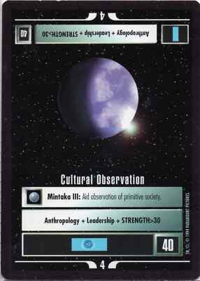 Star Trek CCG Cultural Observation Near-Mint/NM Rare   Premier Limited 1994
