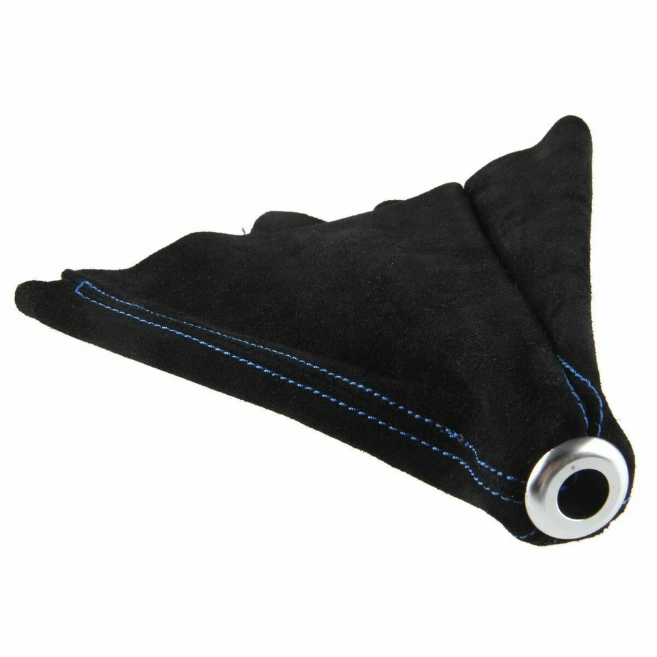 Cubierta de bota de cambio manual/automática de gamuza negra con puntada azul universal Foto 2 de 4