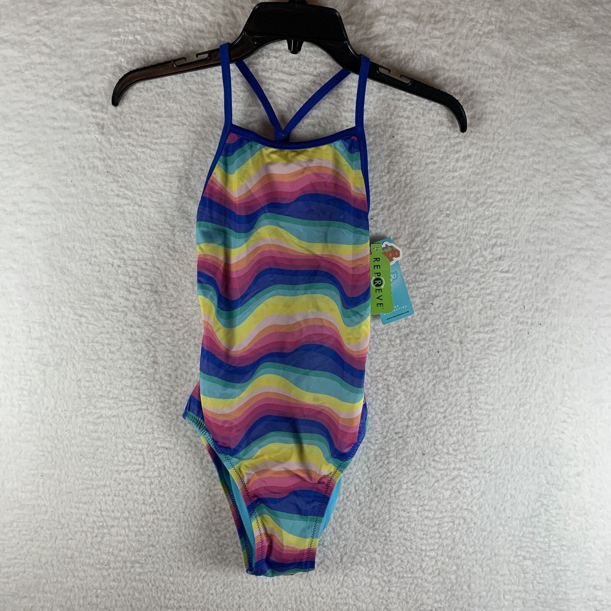 Speedo Swimsuit Women's 28 Multicolor Rainbow Wave Square Neck One