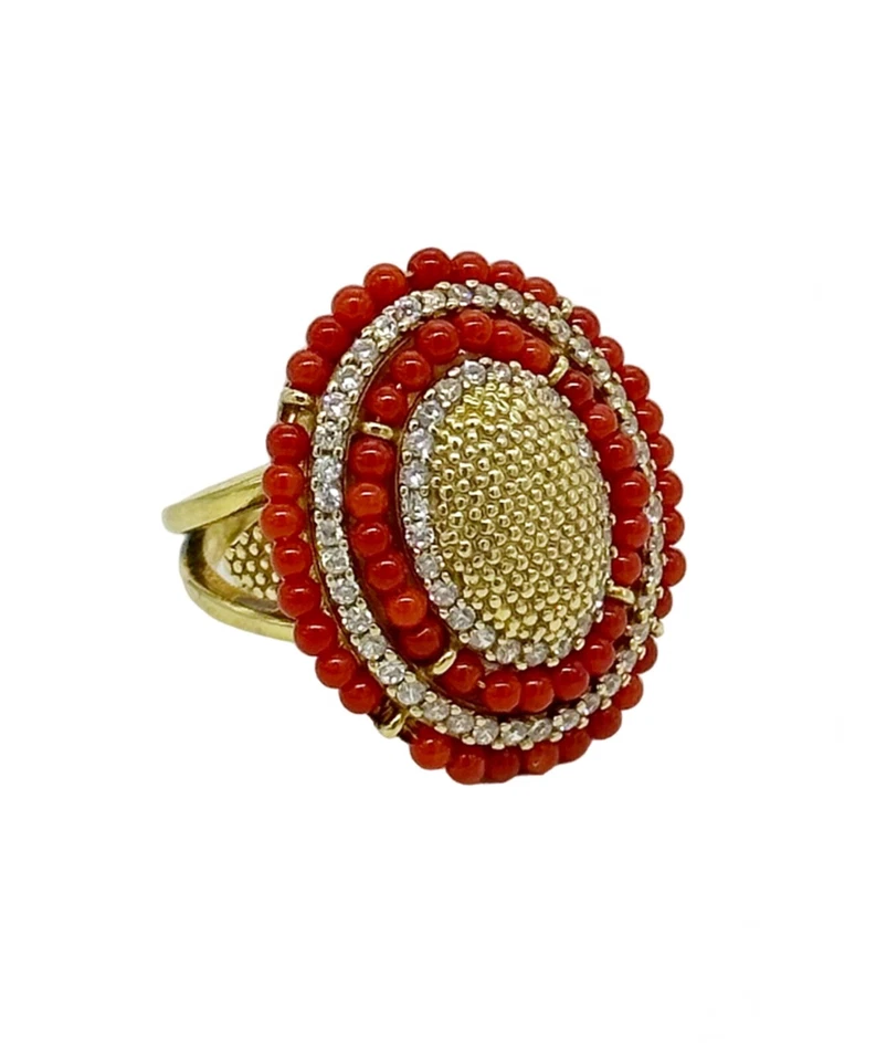 ANELLO TOPPA CORALLO ROSSO ZIRCONI E ARGENTO PLACCATO - Immagine 4 di 4