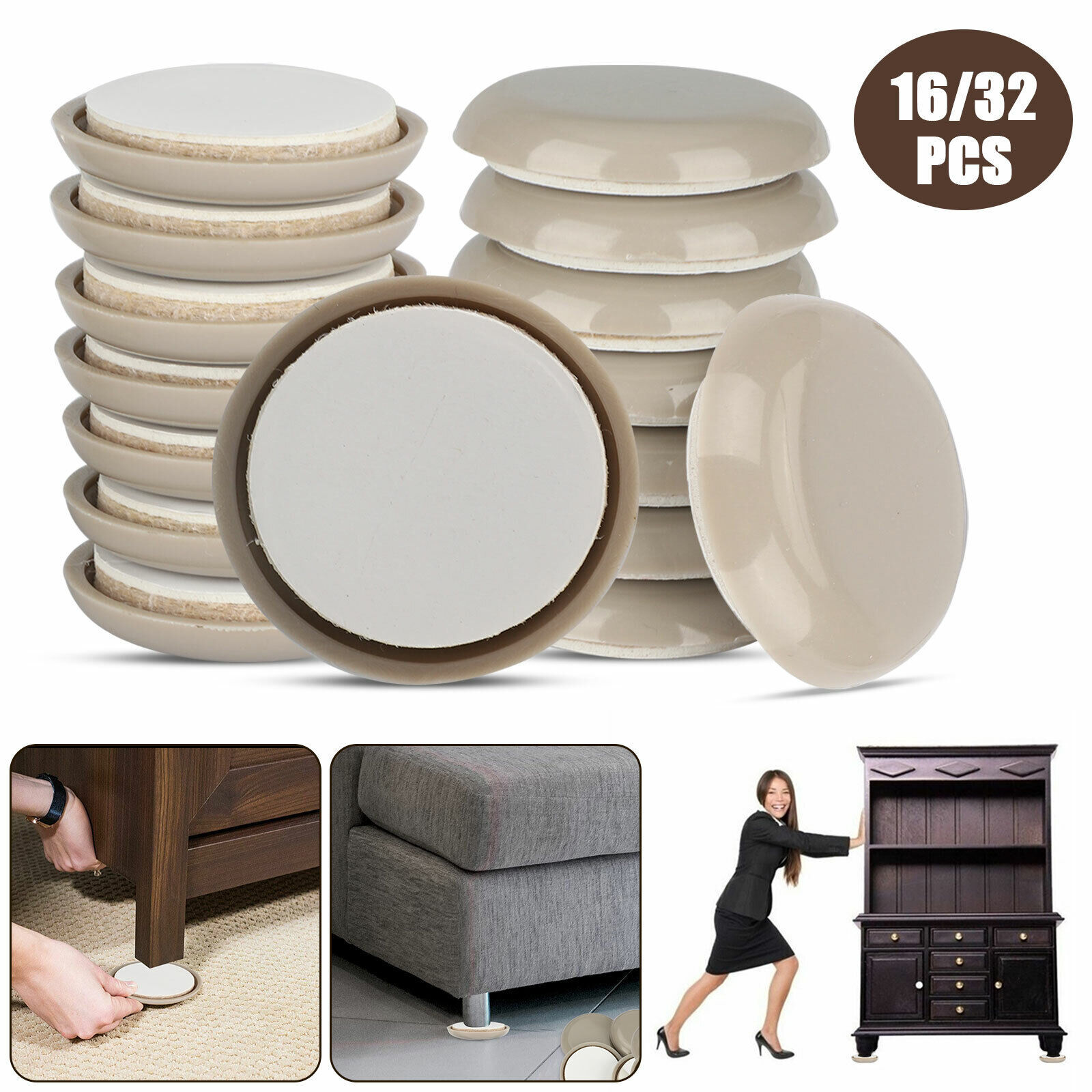 32 Large Magic Moving Sliders Furniture Pad Protector Floor Carpet Anti Slip Mat