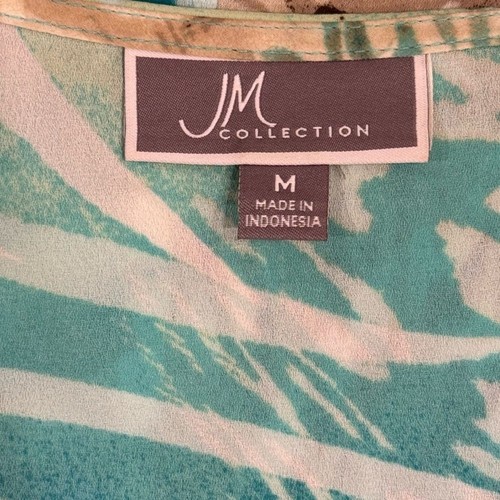 JM Collection Teal Blue Animal Print Open Front Kimono Cardigan Top Medium - Picture 7 of 8