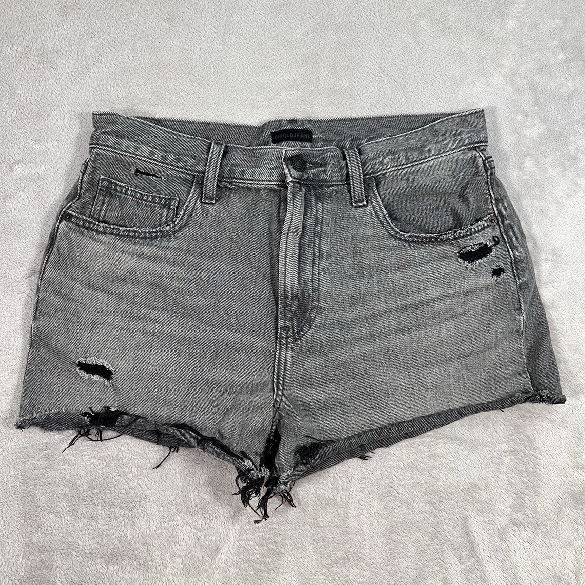 Uniqlo Denim Shorts Womens Size 27 Waist Gray Cut Off Distressed