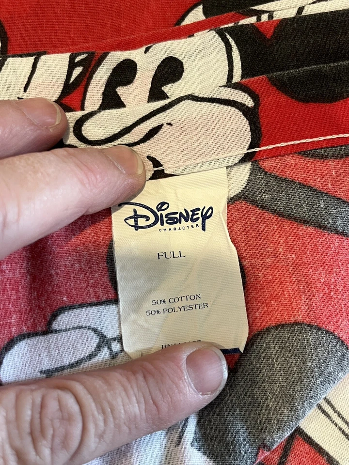 Sábana plana vintage de Mickey Mouse Disney tamaño completo negra roja blanca EE. UU. Foto 2 de 4