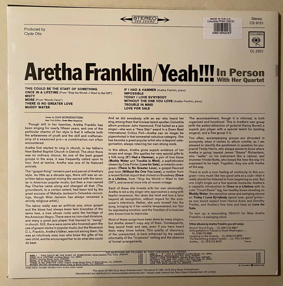 ARETHA FRANKLIN Yeah!!! In Person Teddy Harris 180 gram vinyl SEALED LP