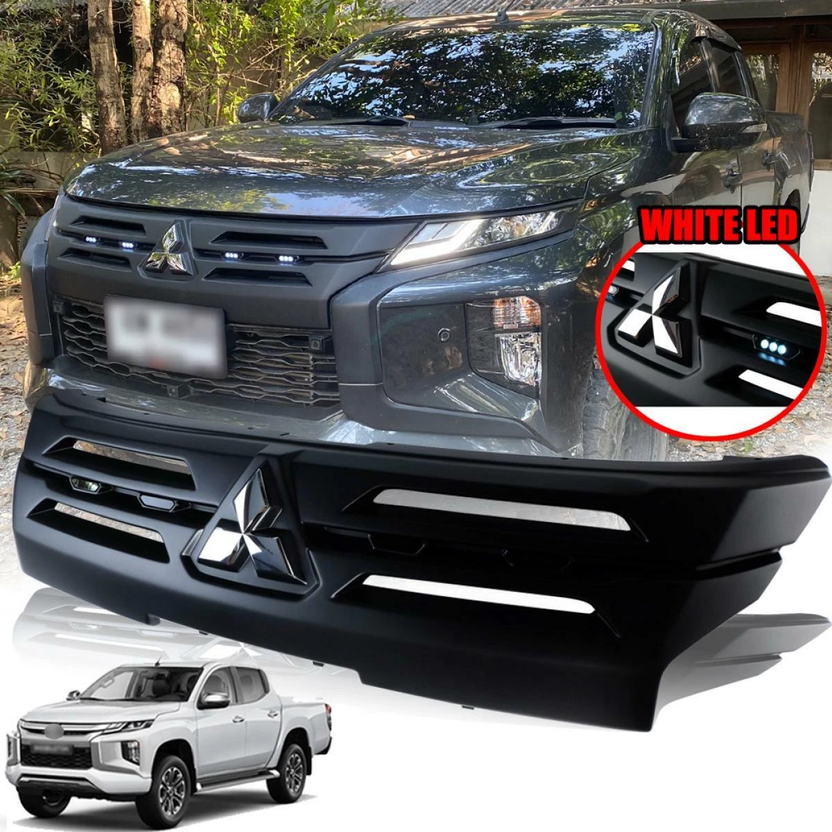MATTSCHWARZER KÜHLERGRILL WEISSE LED FÜR MITSUBISHI TRITON L200 MR 