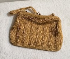 Vintage 1940's Hand Beaded Iridescent Gold Handbag No Missing Beads Great Gift