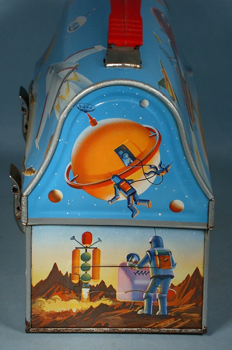 1960 Astronaut Metal Dome Lunch Box & Thermos Spaceman Flying