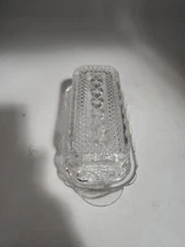 Vintage Anchor Hocking Pressed Glass Covered Butter Dish Cubic Design Stars 8”