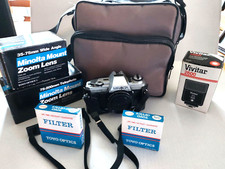 Minolta Vintage X 370 35mm Camera Bundle Bag Filters Zoom Lenses Flash READ