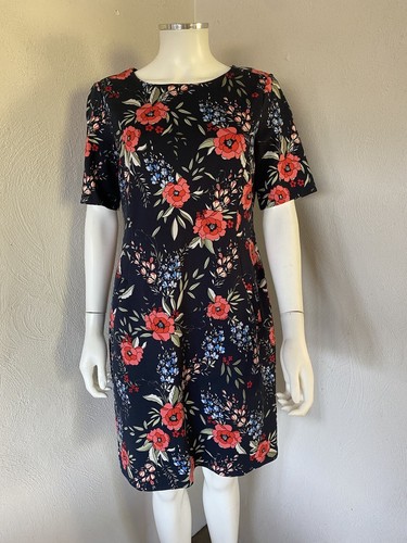 Lands End Sheath Dress Ponte Knit Pockets Navy Blue Floral Size 10 P. - 第 1/12 張圖片