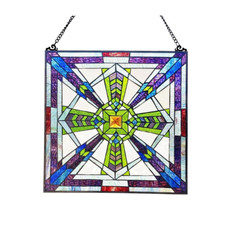 Tiffany Style Stained Glass Window Panel Arts  Crafts Handcrafted 18" x 18" NEW