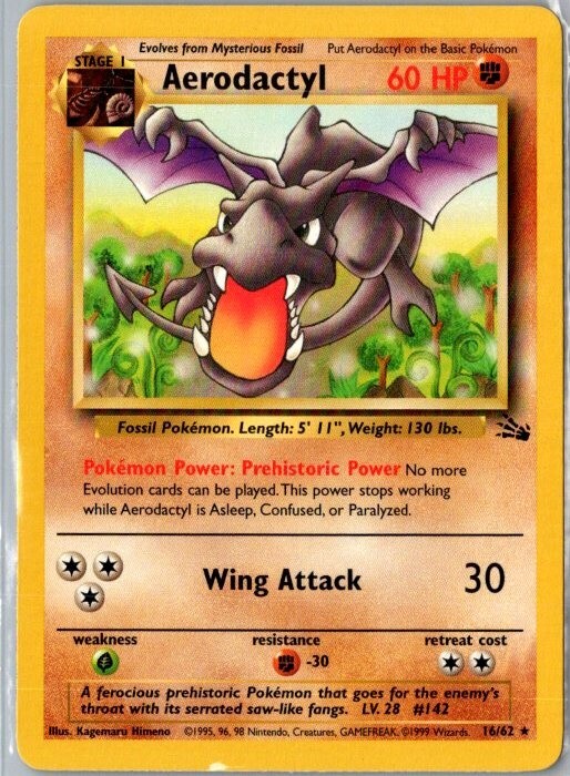 1999 Pokemon Fossil Aerodactyl Non Holo NM+ 16/62 WOTC Vintage