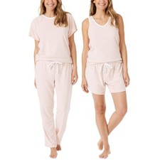 Lucky Brand Ladies' 4 Pcs Terry Pajama Set, Pink, XXL