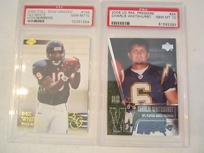graded football cards ebay 2 PSA 10 MINT GRADED FOOTBALL CARDS - DEZ WHITE & CHARLIE WHITEHURST - TUB  ABB