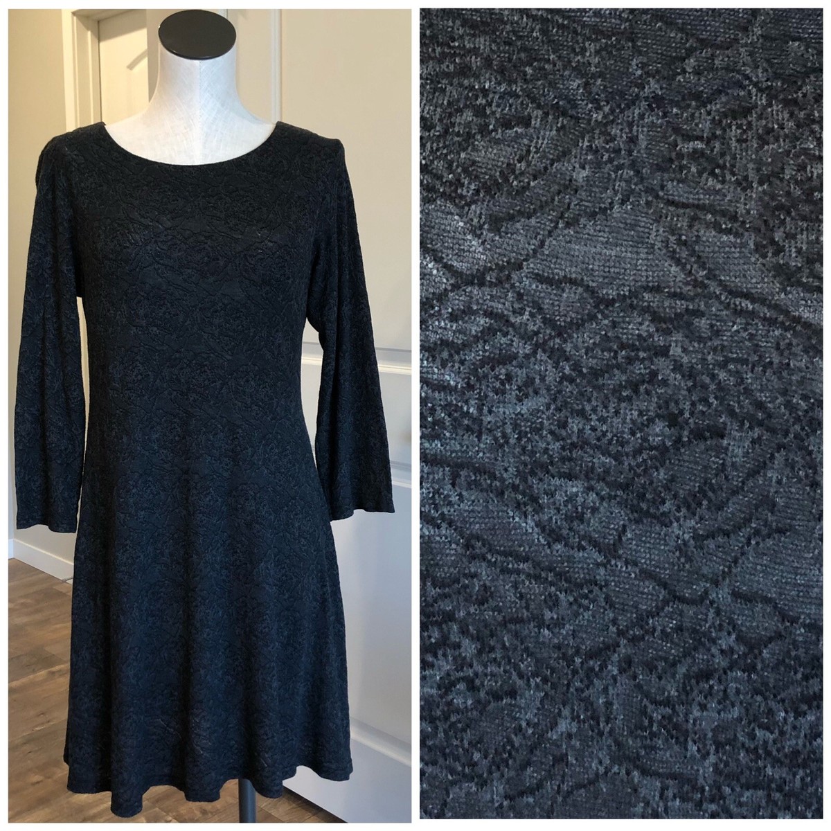 Cut Loose Womens Dress S Small Textured Knit Swing Gray Lagenlook Semi Sheer