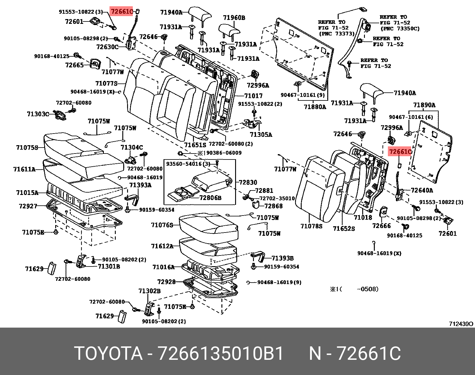 OE button, rear seat back lock release, 7266135010B1 for TOYOTA 72661