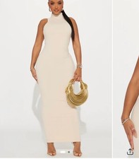 Fashion Nova Cream high neck snatched maxi dress size medium Brand new with tags